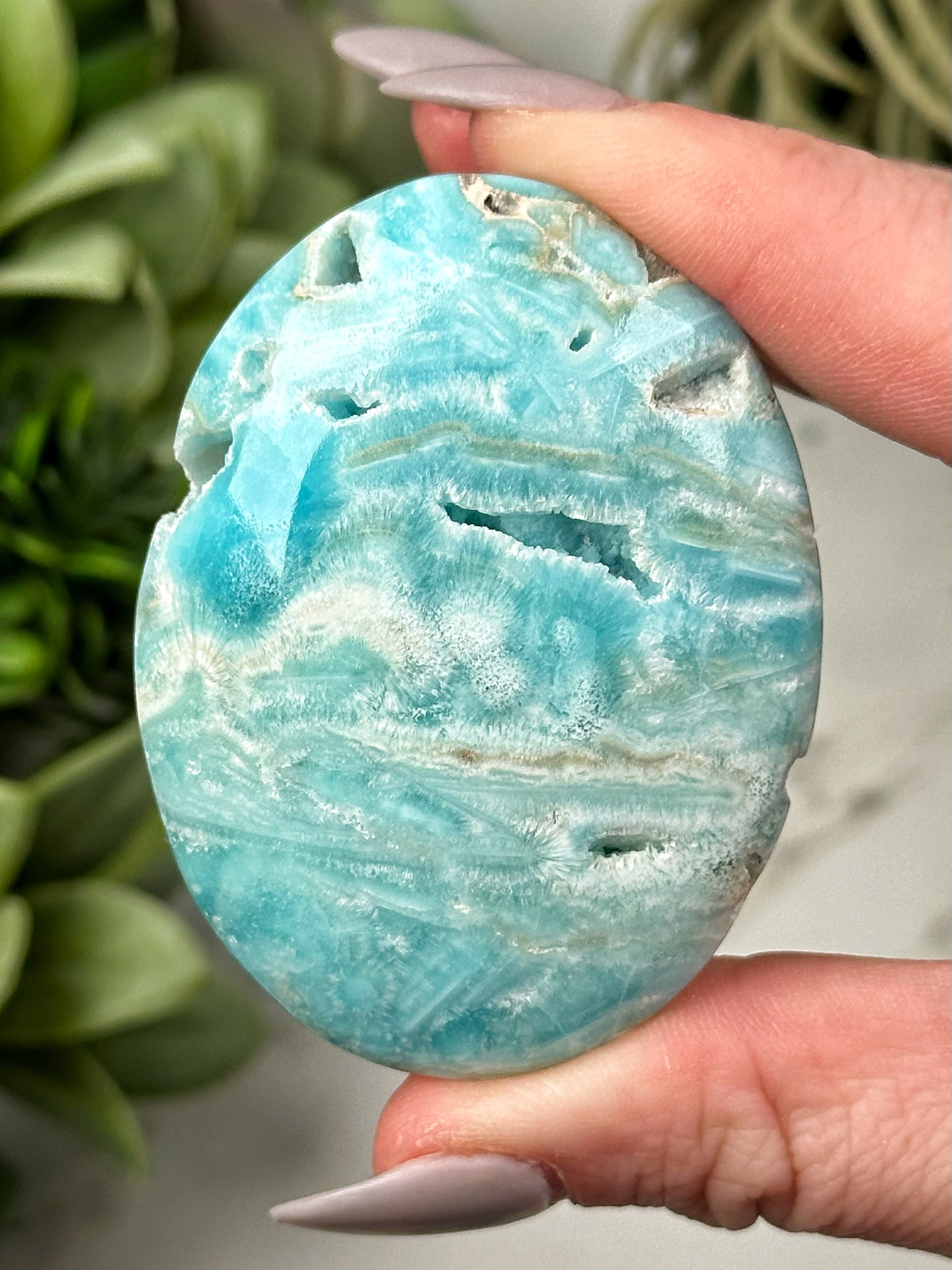 Blue Aragonite Palmstone - #11