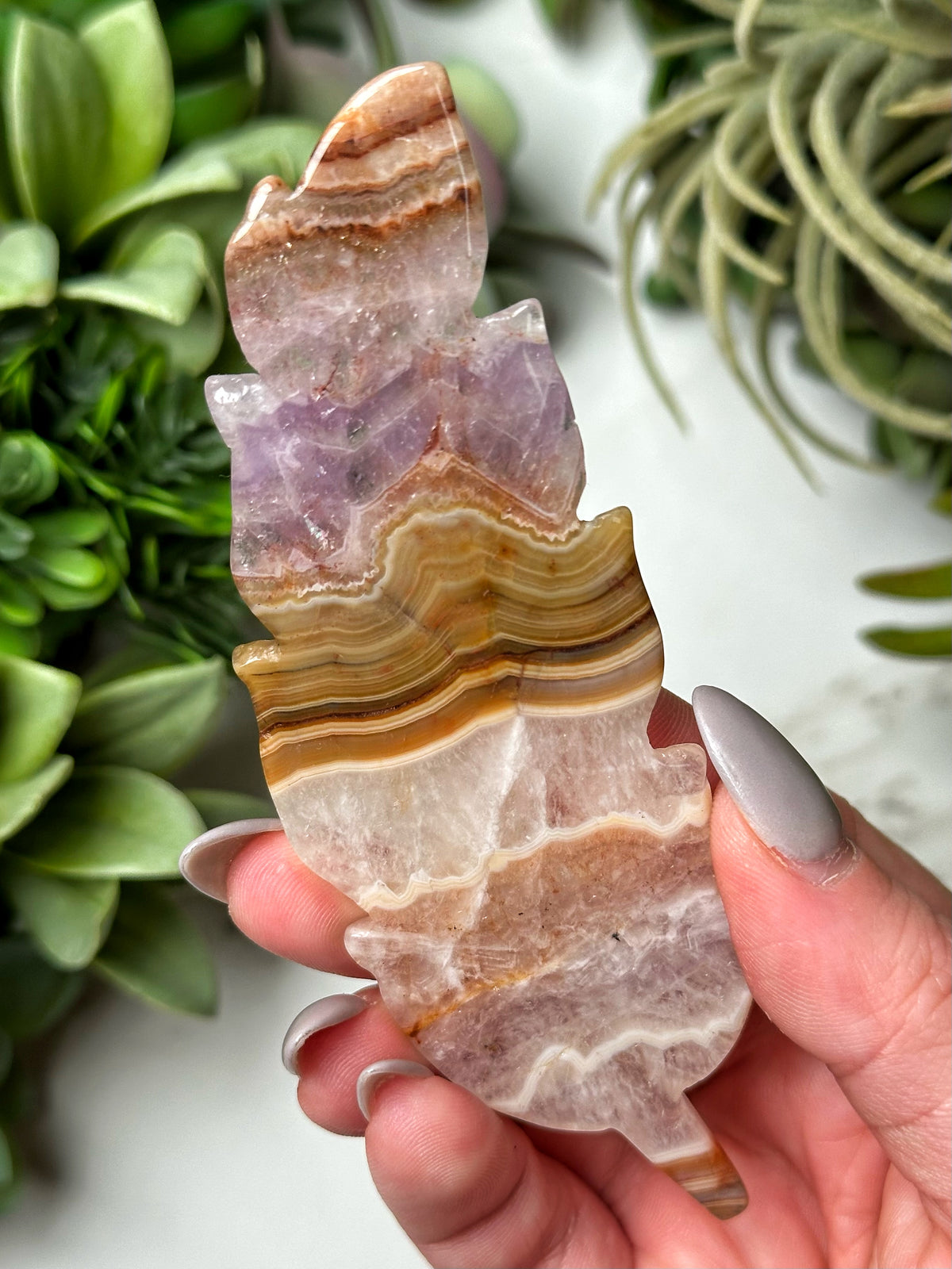 Crazy Lace Agate Amethyst Feather - #11