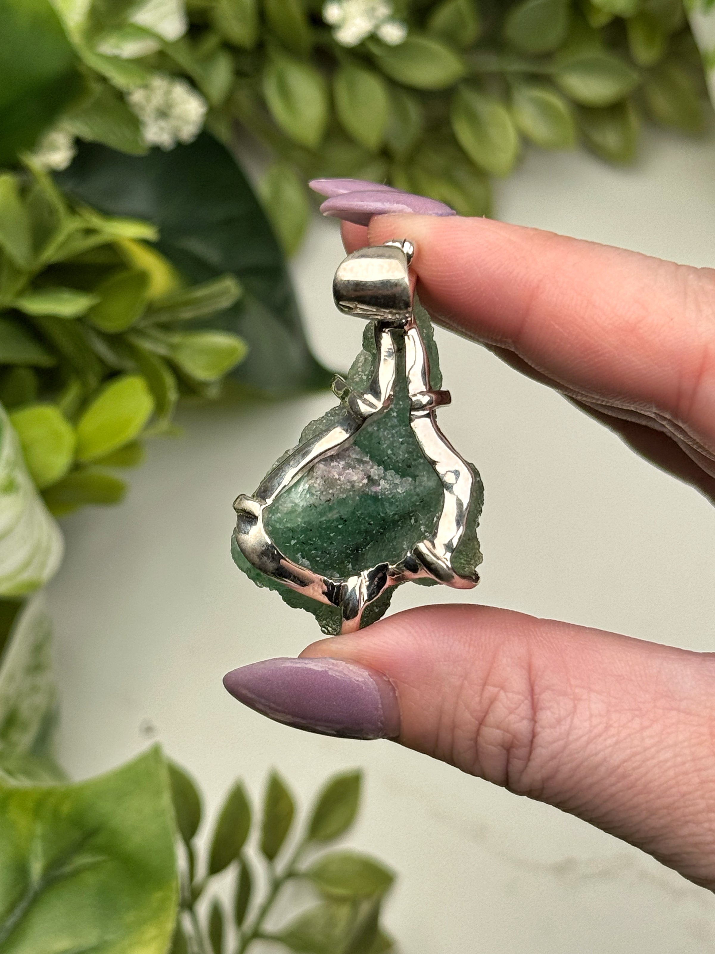 Druzy Green Fluorite Pendant - #1