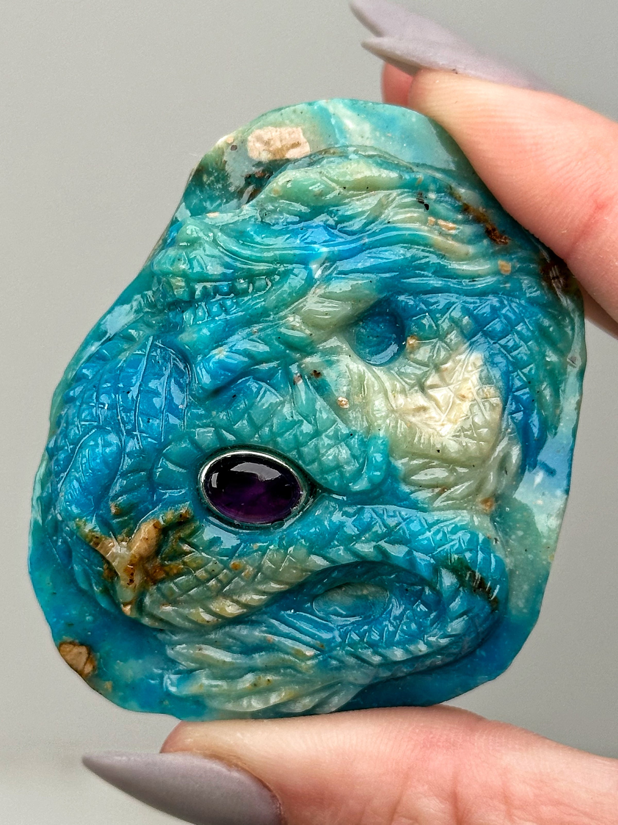 Blue Opal with Amethyst Dragon - #1