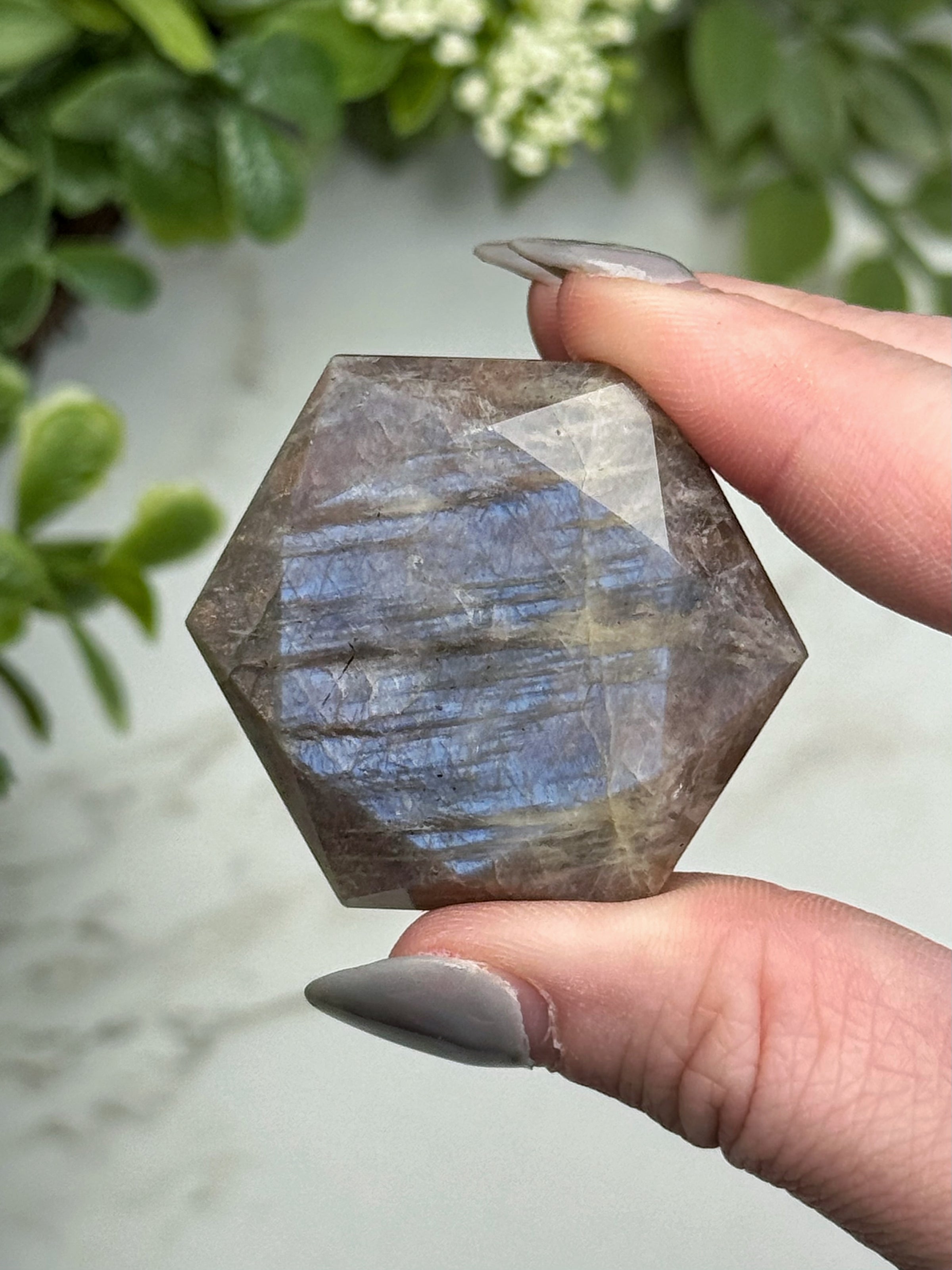 Moonstone with Sunstone Hexagon - #13