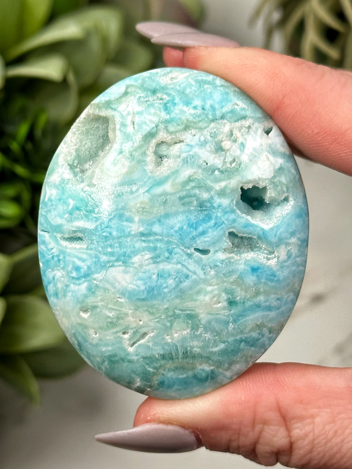 Blue Aragonite Palmstone - #10