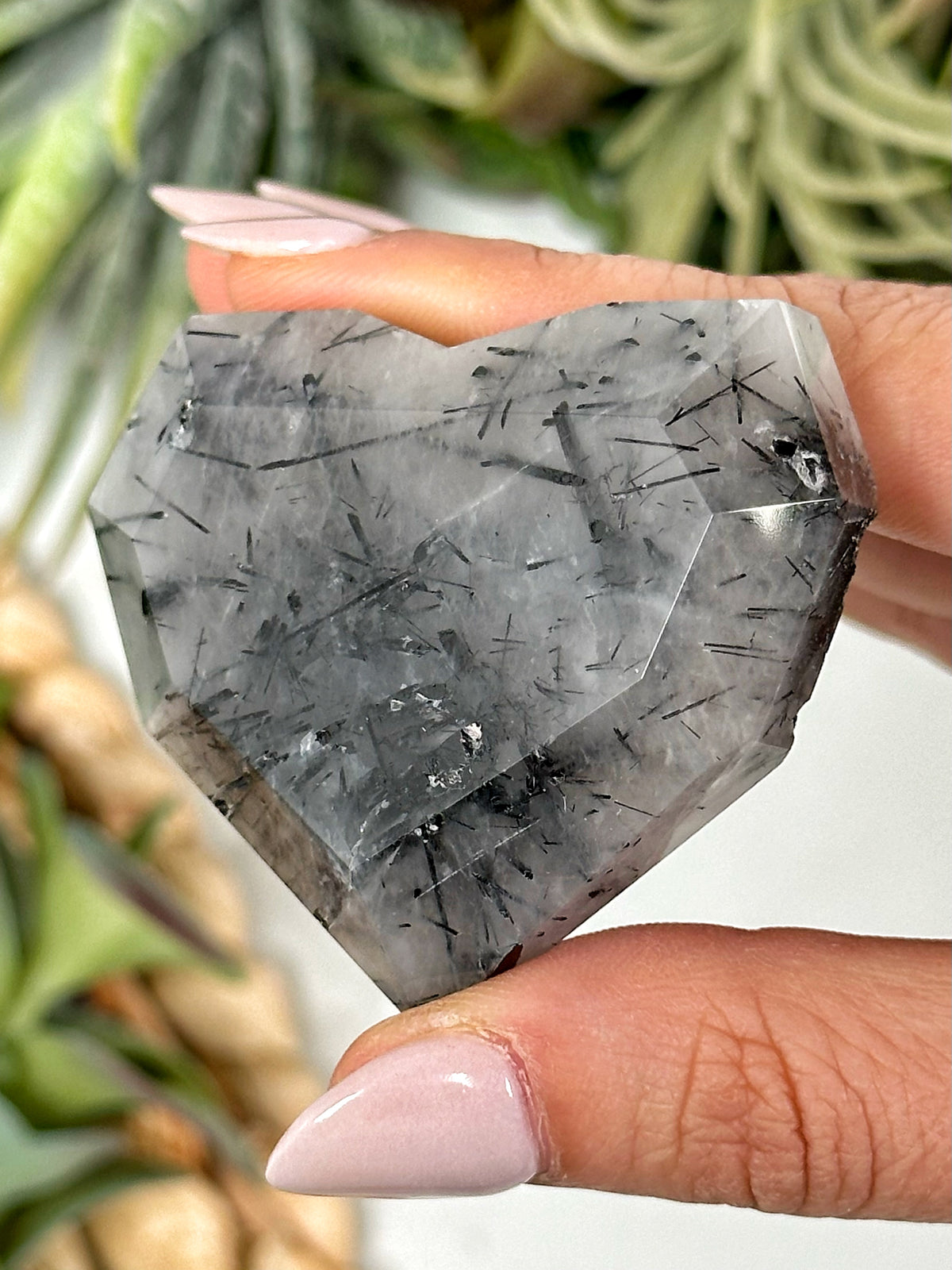 Faceted Black Tourmaline in Quartz Heart - #1