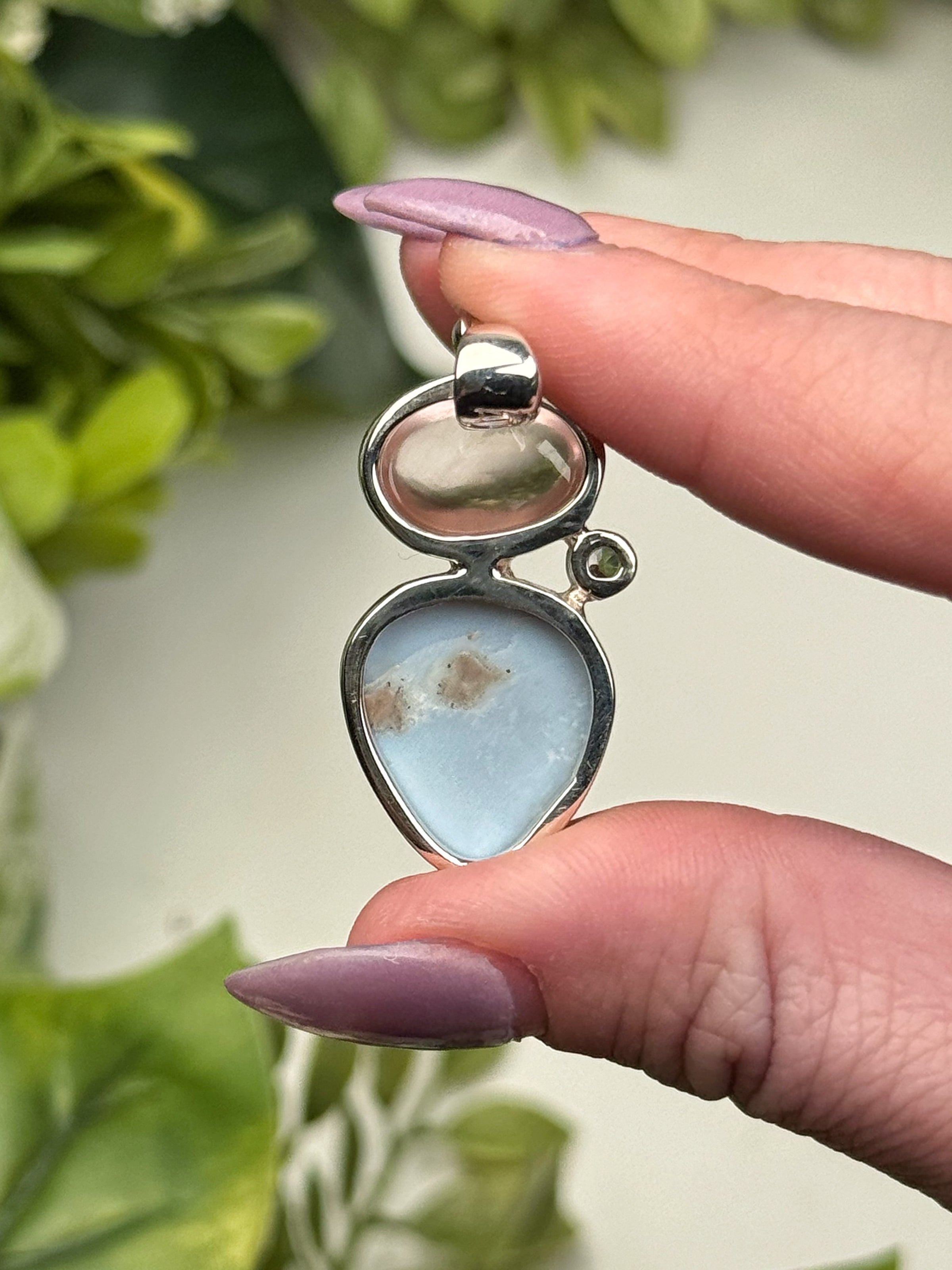 Blue Opal & Rose Quartz Pendant - #3