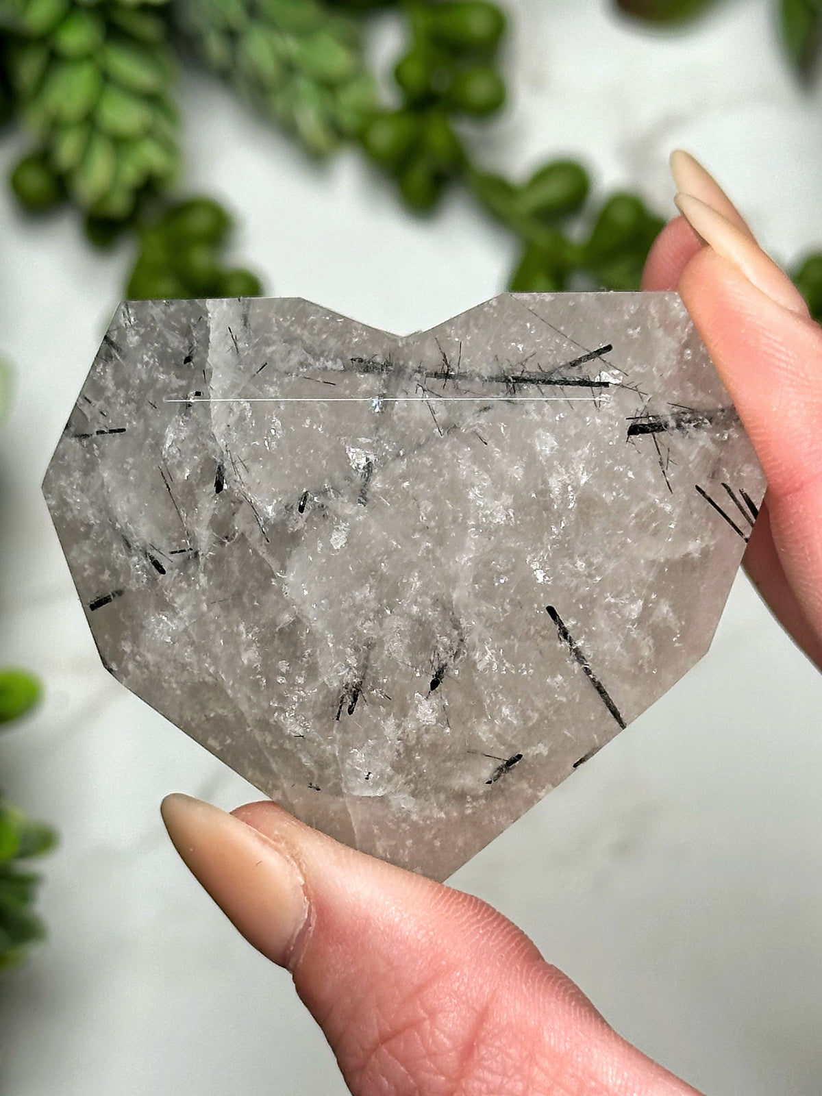 Black Tourmaline in Quartz Faceted Heart - #7