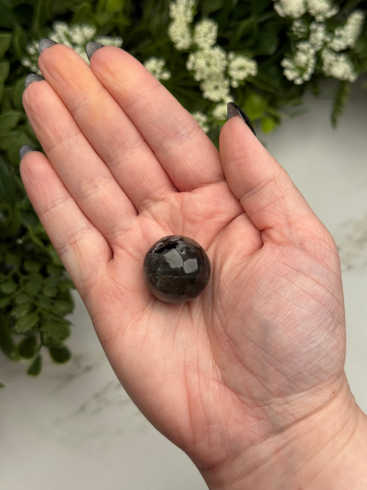 Black Moonstone with Sunstone Sphere - #6