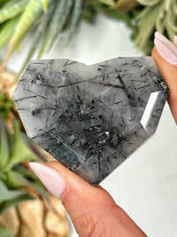 Faceted Black Tourmaline in Quartz Heart - #1