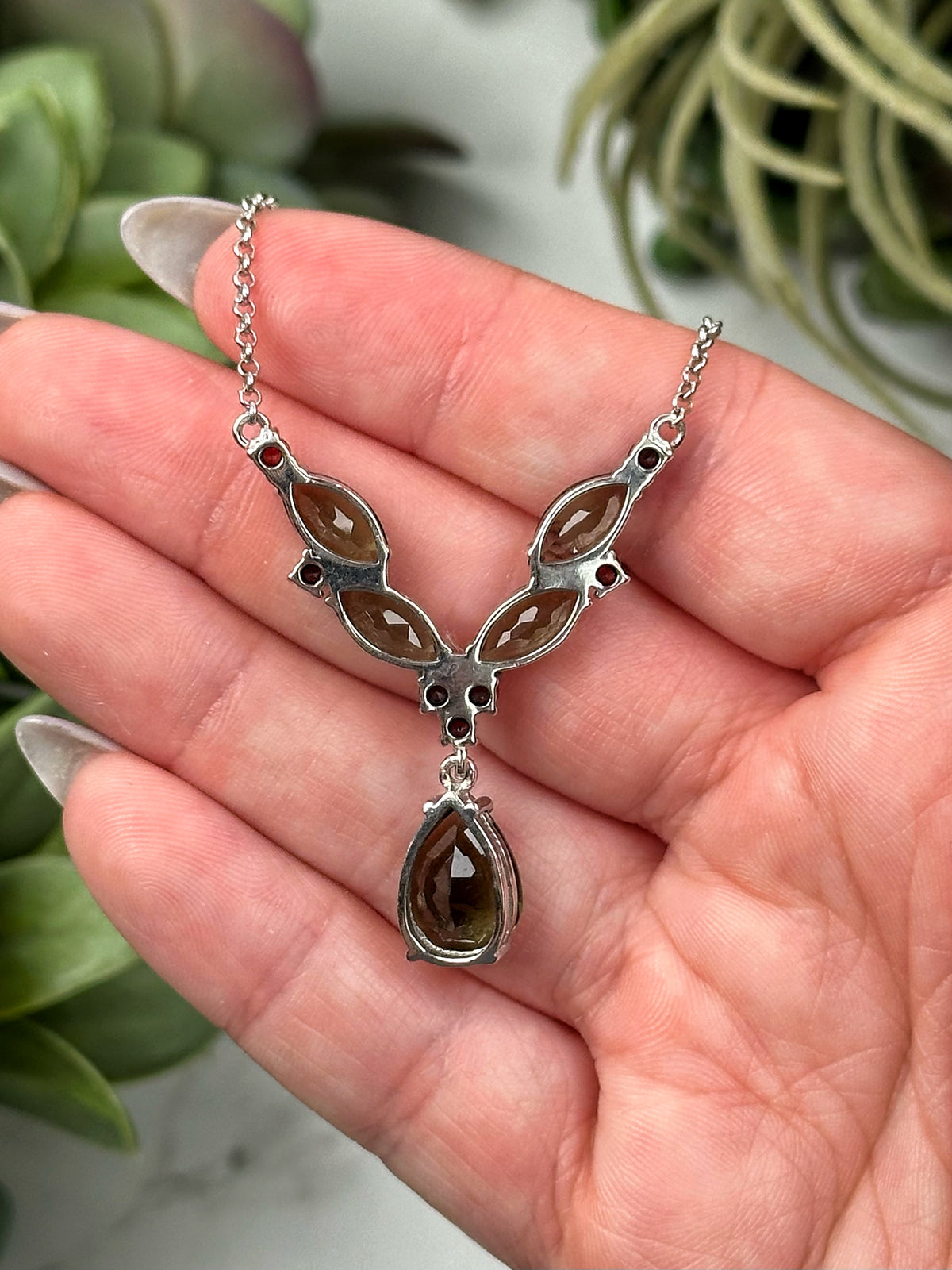Moldavite & Garnet Pendant - #24