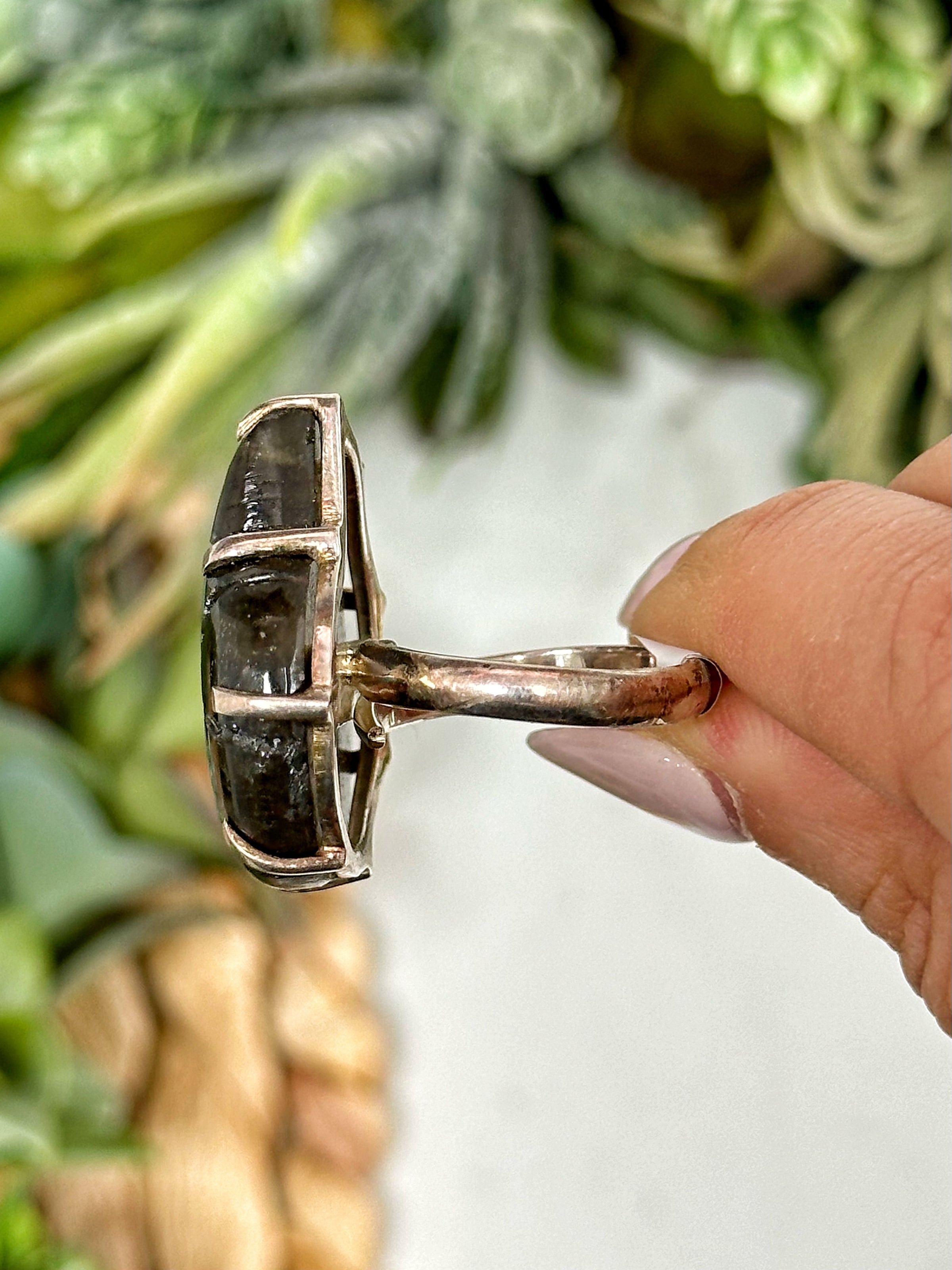 Labradorite Shaped into Ammonite Ring - #1