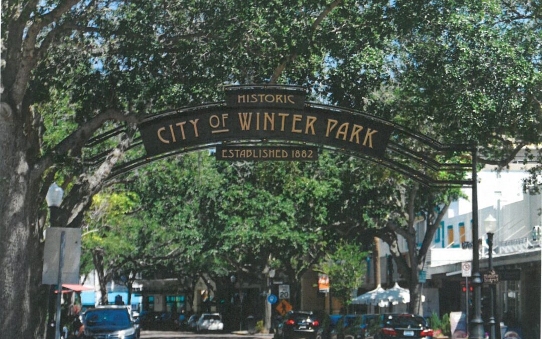 The Park Avenue entrance gateway in Winter Park, Florida