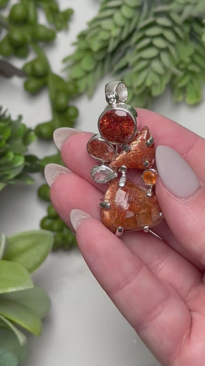 Flashy Sunstone with White Topaz Pendant - #3