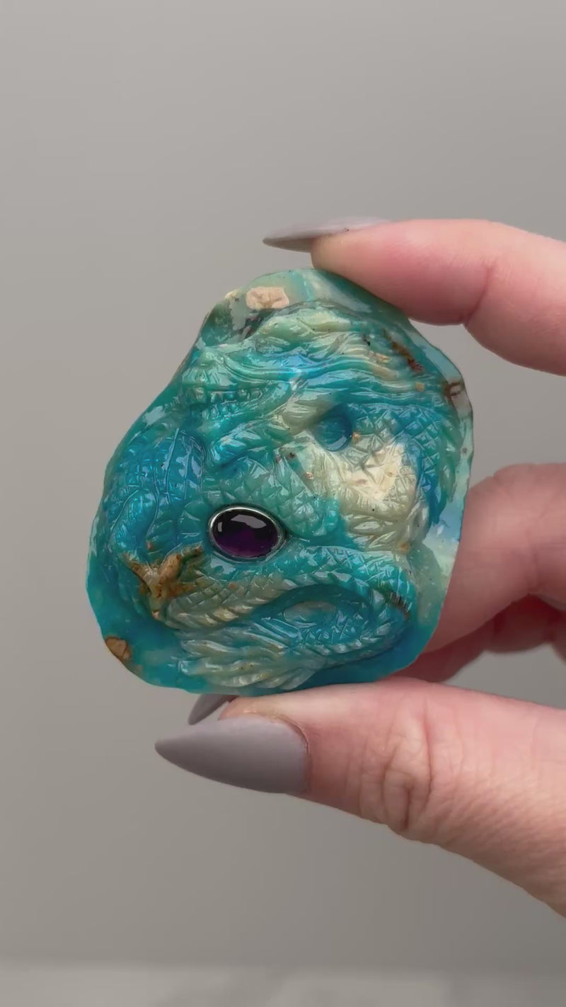Blue Opal with Amethyst Dragon - #1