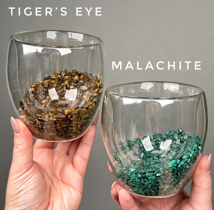 Recalled Crystal Glass Cups with Loose Crystal Chips in a range of stone options